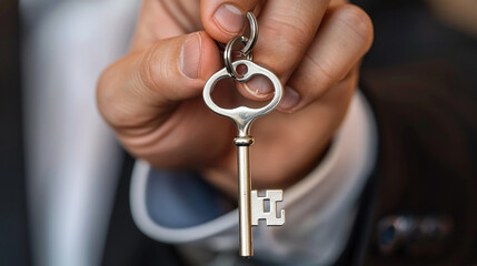 Businessman's Hand Holding Key with Dollar Sign Keychain