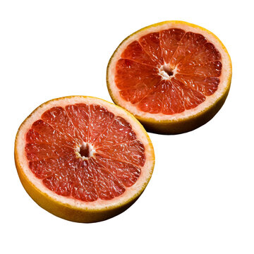 slices of red grapefruit, cutted in half, isolated image on transparent background