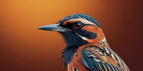 Fototapeta premium A close-up of a bright bird on a tawny background with a blurred backdrop