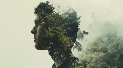 Forest Whispers: A man's profile blends with the verdant breath of the wilds.