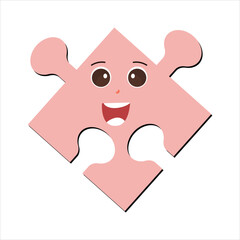 Puzzles faces. Funny bright puzzle pieces characters cute smile or angry face emotion, jigsaw emoji join friends creative shape cartoon mascot concept vector illustration of puzzle expression funny