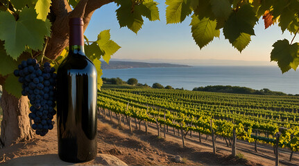 Vineyard by sea and grapevine .Generative AI
