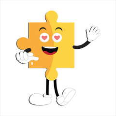 Puzzles faces. Funny bright puzzle pieces characters cute smile or angry face emotion, jigsaw emoji join friends creative shape cartoon mascot concept vector illustration of puzzle expression funny