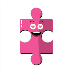 Puzzles faces. Funny bright puzzle pieces characters cute smile or angry face emotion, jigsaw emoji join friends creative shape cartoon mascot concept vector illustration of puzzle expression funny