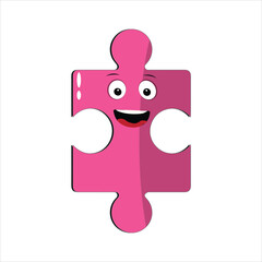 Puzzles faces. Funny bright puzzle pieces characters cute smile or angry face emotion, jigsaw emoji join friends creative shape cartoon mascot concept vector illustration of puzzle expression funny