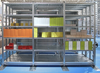 Movable Metal Shelving Units in Storage Room Archive Space Saver