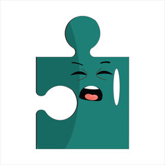 Puzzles faces. Funny bright puzzle pieces characters cute smile or angry face emotion, jigsaw emoji join friends creative shape cartoon mascot concept vector illustration of puzzle expression funny