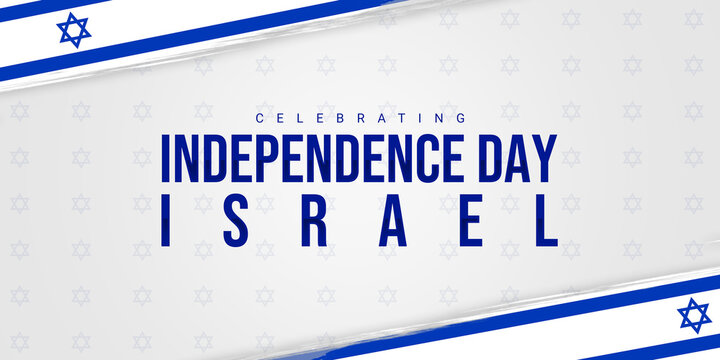 Celebrating Independence Day with Israel flag in brush strokes and typography on white background
