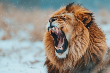 A lion roaring in the wild, representing power and majesty. ai generative