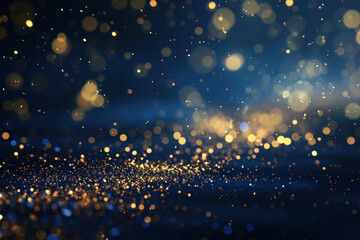 Obraz premium An abstract background featuring dark blue and golden particles. Christmas golden light shines. ai generative