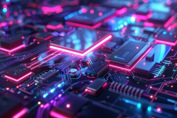 Artificial Intelligence - Computer Processor neon glow. ai generative - obrazy, fototapety, plakaty