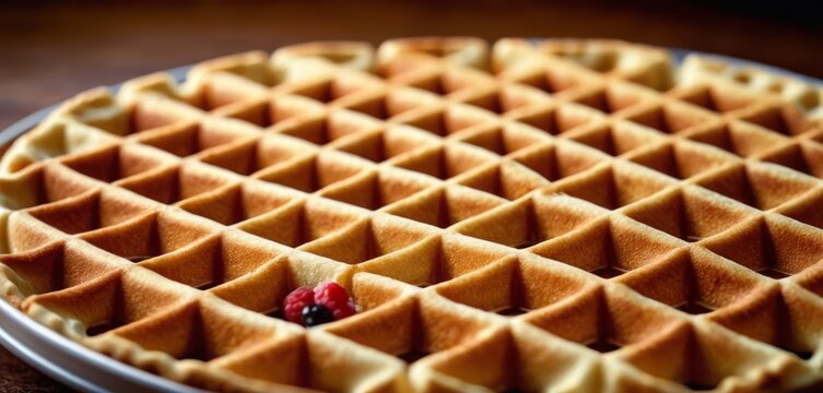   A detailed image of waffles topped with raspberries on a plate