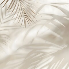 Minimalist and sophisticated summer spring background with a blurred shadow from palm leaves on a light cream wall, showcasing the serene and tranquil atmosphere of the season.