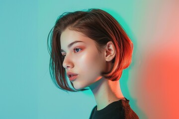 portrait young fashion model woman attractive appearance after stylist salon haircut. ai generative