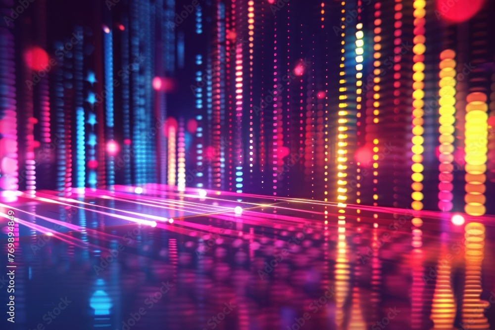 Poster abstract background with equalizer effect. neon lights. sound wave solid background. ai generative
