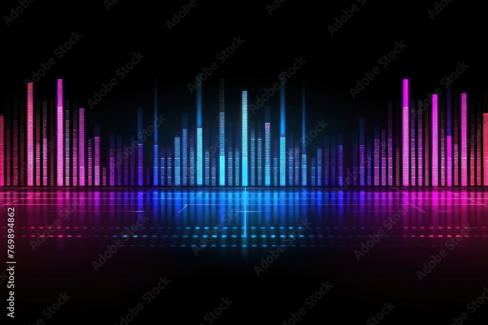 Poster abstract background with equalizer effect. neon lights. sound wave solid background. ai generative