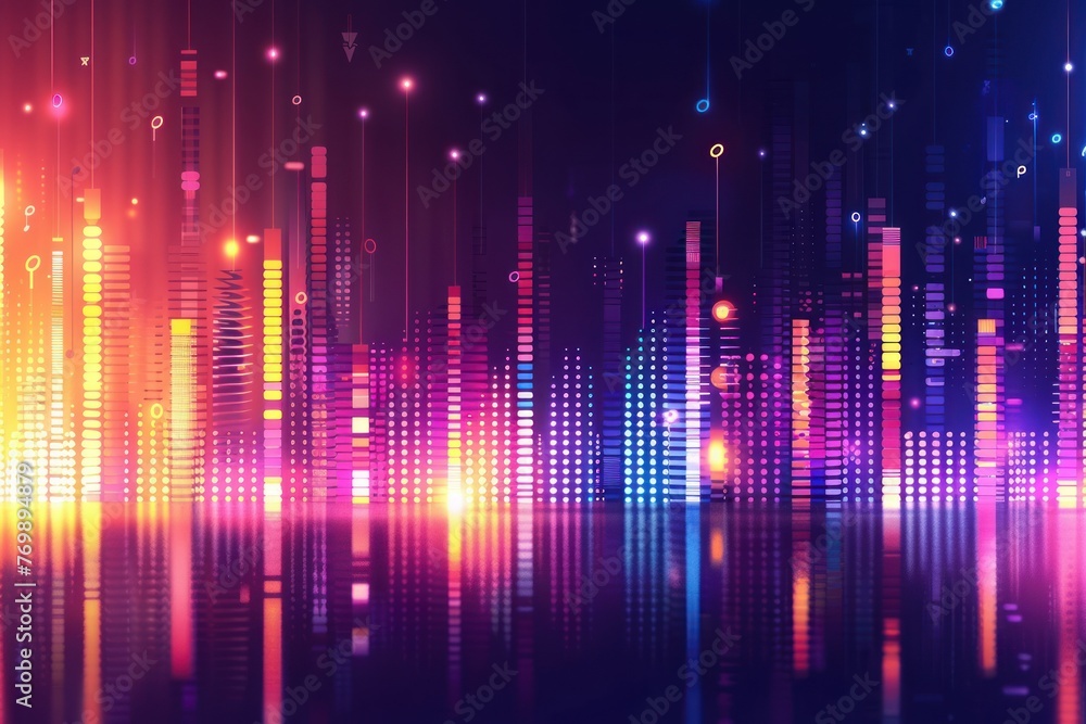 Poster abstract background with equalizer effect. neon lights. sound wave solid background. ai generative