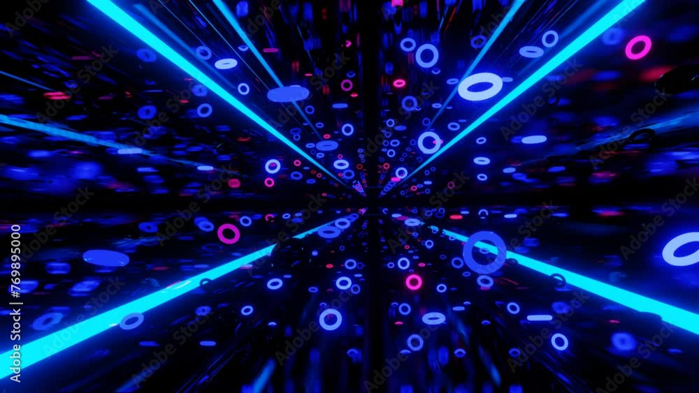 Aufkleber mirror room with neon light. abstract festive bg with bright reflection. vj loop neon room. seamless