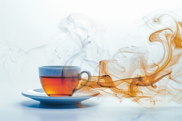 Abstract cup full of expresso coffee with smoke on a white background. ai generative - obrazy, fototapety, plakaty