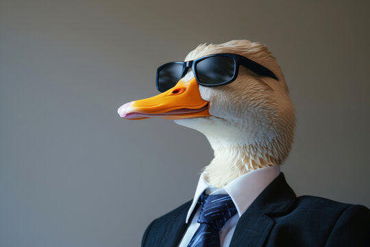 Animal duck portraits, Cool business animal in sunglasses and suit. ai generative