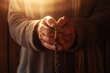 Business person with hands clasped in prayer  describes the image