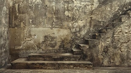 Antique wall with weathered stairs, vintage photography backdrop