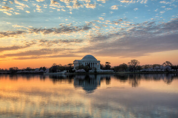 the Tidal Basin and Jefferson Memorial during spring. - obrazy, fototapety, plakaty