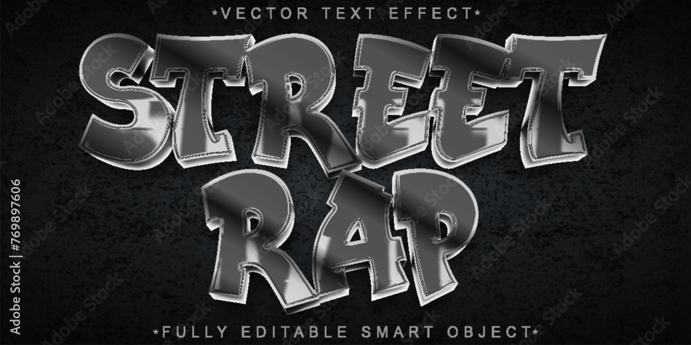 Poster silver street rap vector fully editable smart object text effect