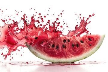 Close up Watermelon, red juice splash isolated on white background