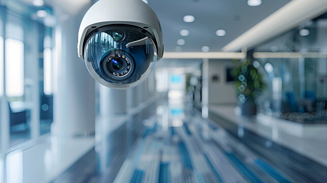 Security CCTV camera in office building, mobile connect with security camera, Security Camera, CCTV on location, airport, Security camera on wall 3D render, Generative Ai