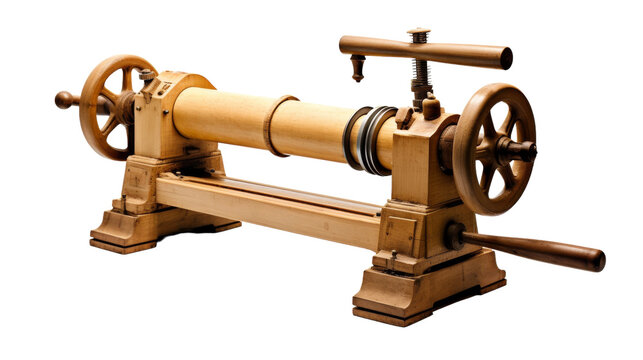 Hand-Operated Wood Lathe on transparent background.