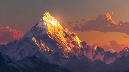 Fotobehang Apex Aflame: An epic saga of mountains set ablaze by the first light of dawn. © Alex