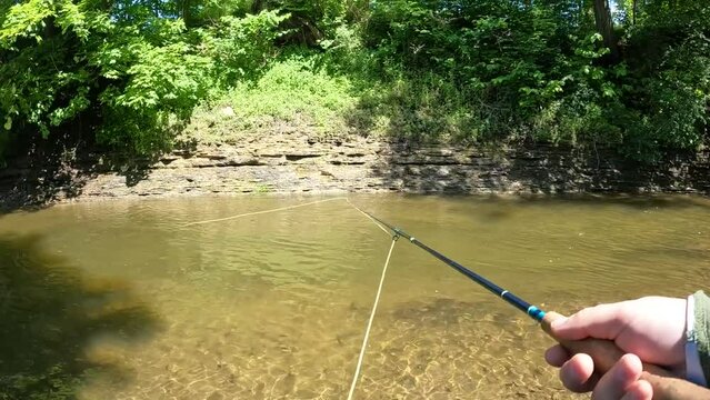 fly fishing, casting in a spring stream
