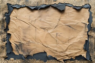 Destroyed Paper Edge Grunge Burnt Background with Torn Cardboard Frame