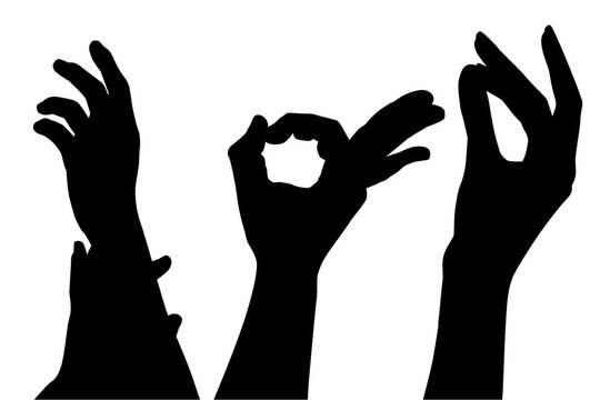 vector, ilustracion, manos, brazo, persona, plantas, se&ntilde;as, pose, amor, dedos, manos libres, siluetas, lenguaje, gestos