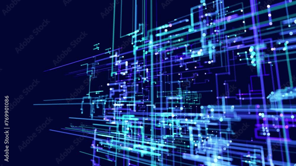Poster blue holographic constructions, 3d structures of luminous lines. abstract 3d grids as a high-tech in