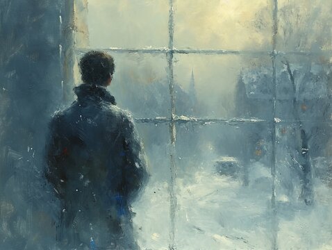 Solitary Contemplation – A Winter Gaze through City Windows