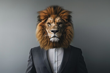 Businessman with the head of a lion wearing a suit