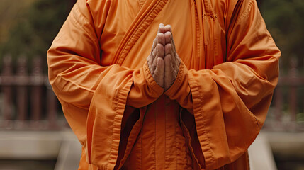 Buddhist Monk Praying in a Temple