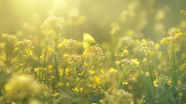 Butterfly playing with flowers