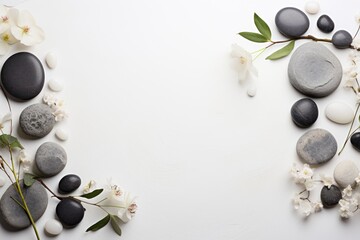 Zen like concept with smooth stones and white flowers