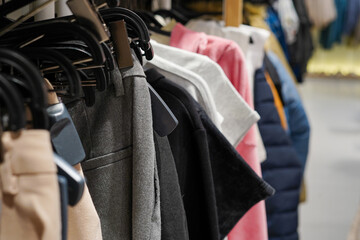 Naklejka premium A second hand clothes shop in the center of the city with a lot of clothes