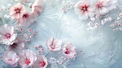 Ethereal Spring Floral Composition with Delicate Flowers and Abstract Elements, Botanical Art - obrazy, fototapety, plakaty