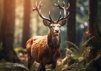Schilderijen op glas Beautiful deer in the forest, natural background  © robfolio