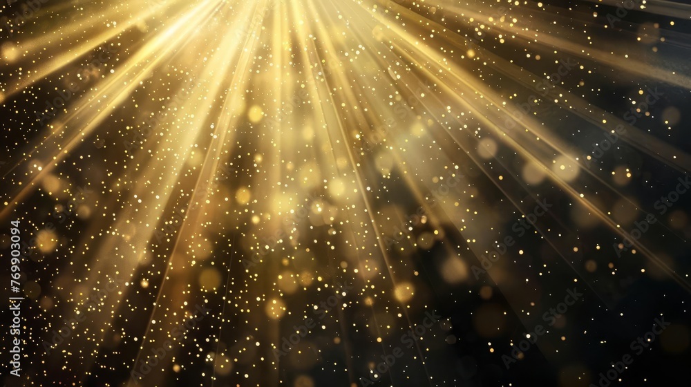 Poster explosion of shimmering gold light rays on transparent background, realistic sparkles and gleaming b