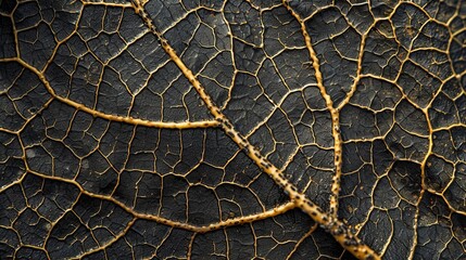 Extreme macro photography of intricate leaf texture with delicate veins and cellular structures, nature background