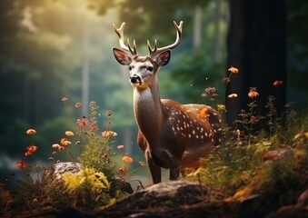 Beautiful deer in the forest, natural background
