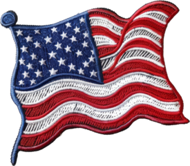 American flag embroidered patch cut out on transparent background