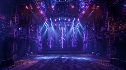 a stage with purple lights and a stage. ai generated image.