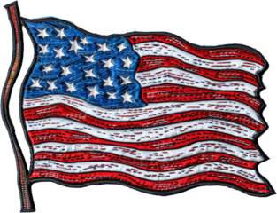 American flag embroidered patch cut out on transparent background